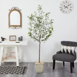 75” Olive Artificial Tree In Country White Planter -Artificial Trees Store artificial 75 olive artificial tree in country white planter nearly natural 859023