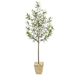 75” Olive Artificial Tree In Country White Planter
