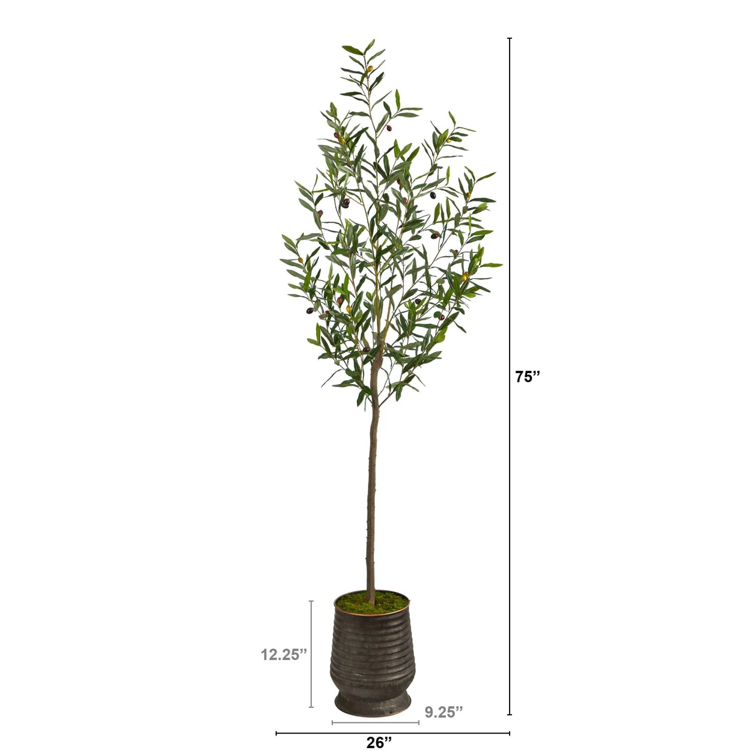 75” Olive Artificial Tree In Ribbed Metal Planter 2 75” Olive Artificial Tree In Ribbed Metal Planter - Image 2