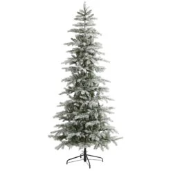 7.5’ Slim Flocked Nova Scotia Spruce Artificial Christmas Tree With 450 Warm White LED Lights And 909 Bendable Branches -Artificial Trees Store artificial 75 slim flocked nova scotia spruce artificial christmas tree with 450 warm white led lights and 90 nearly natural 318568
