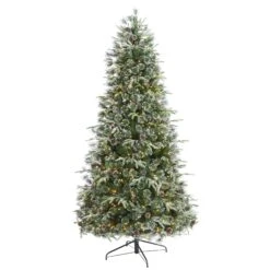 7.5’ Snowed Tipped Clermont Mixed Pine Artificial Christmas Tree With 600 Clear LED Lights, Pine Cones And 1784 Bendable Branches