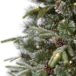 7.5’ Snowed Tipped Clermont Mixed Pine Artificial Christmas Tree With 600 Clear LED Lights, Pine Cones And 1784 Bendable Branches -Artificial Trees Store artificial 75 snowed tipped clermont mixed pine artificial christmas tree with 600 clear led lights pine con nearly natural 651532