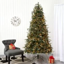 7.5’ Snowed Tipped Clermont Mixed Pine Artificial Christmas Tree With 600 Clear LED Lights, Pine Cones And 1784 Bendable Branches -Artificial Trees Store artificial 75 snowed tipped clermont mixed pine artificial christmas tree with 600 clear led lights pine cones and 1784 bendable branches nearly natural 567162