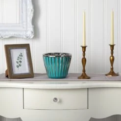 7.5” Turquoise Vase With Silver Trimming 5 7.5” Turquoise Vase With Silver Trimming -Artificial Trees Store artificial 75 turquoise vase with silver trimming nearly natural 180569