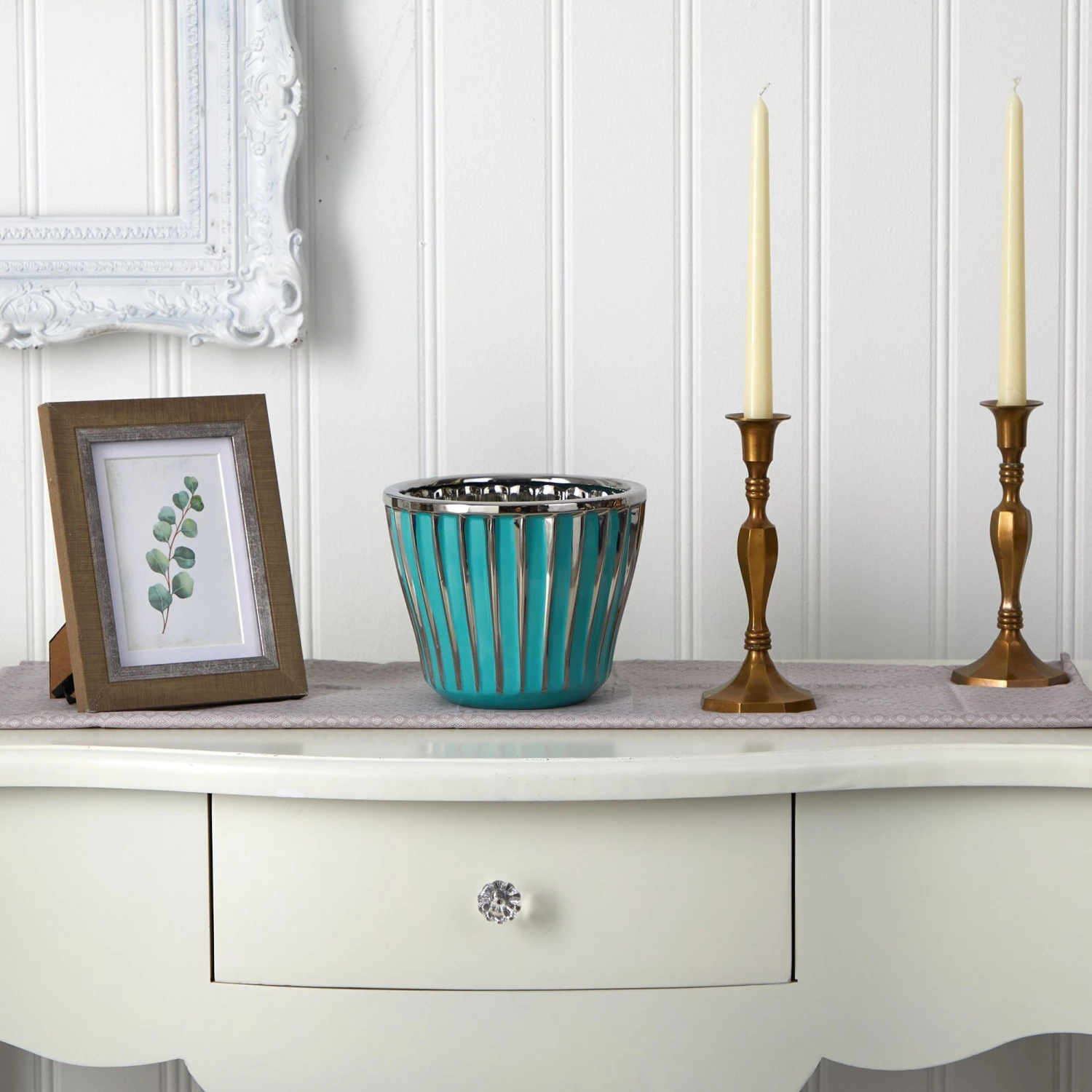 7.5” Turquoise Vase With Silver Trimming 3 7.5” Turquoise Vase With Silver Trimming - Image 3