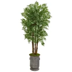 76” Parlour Artificial Palm Tree In Copper Trimmed Metal Planter