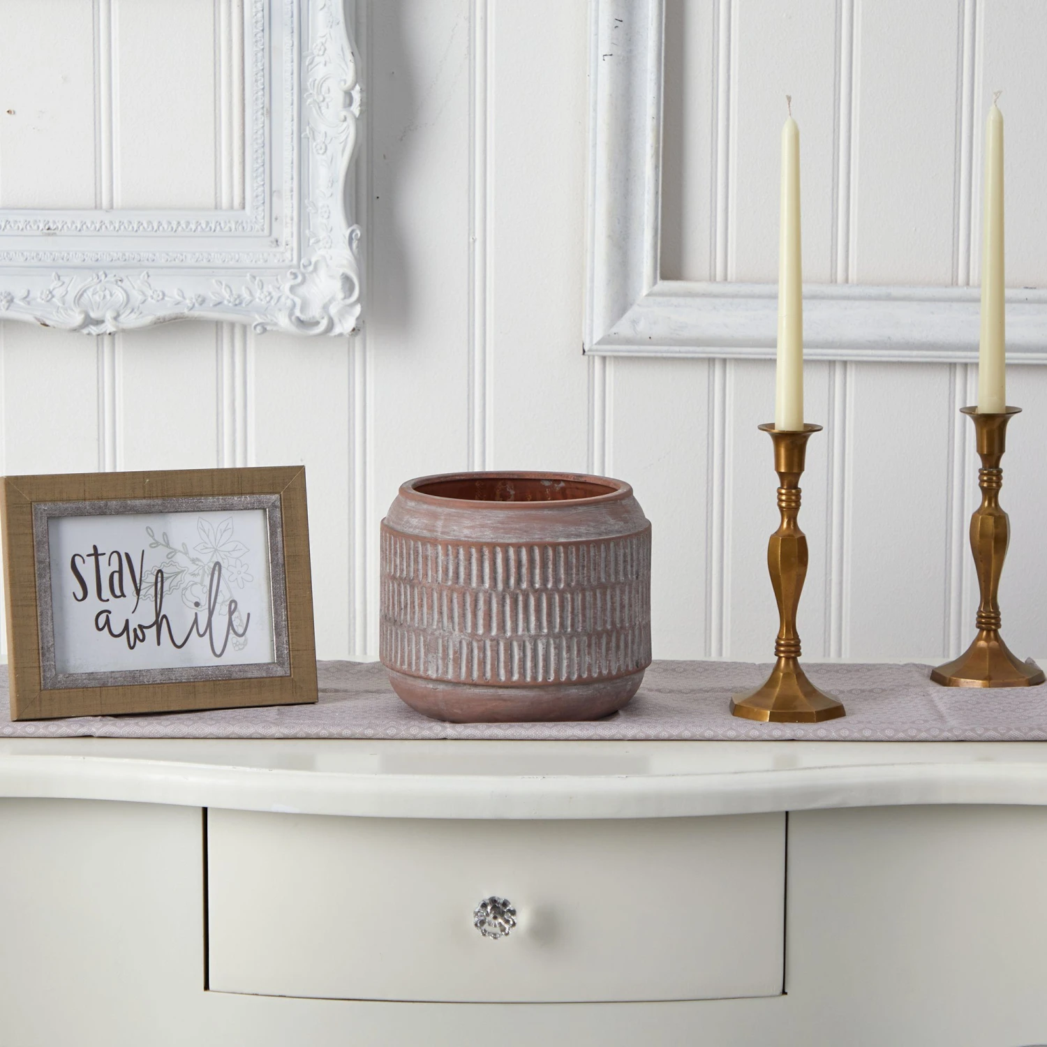 8” Boho Chic Ceramic Embossed Planter 3 8” Boho Chic Ceramic Embossed Planter - Image 3