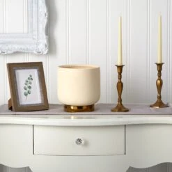 8” Elegance Ceramic Planter With Gold Accents 5 8” Elegance Ceramic Planter With Gold Accents -Artificial Trees Store artificial 8 elegance ceramic planter with gold accents nearly natural 616388