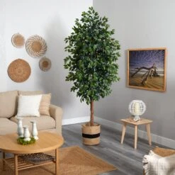 8’ Ficus Artificial Tree In Handmade Natural Cotton Planter -Artificial Trees Store artificial 8 ficus artificial tree in handmade natural cotton planter nearly natural 961878