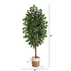 8’ Ficus Artificial Tree With Handmade Natural Jute And Cotton Planter -Artificial Trees Store artificial 8 ficus artificial tree with handmade natural jute and cotton planter nearly natural 376803