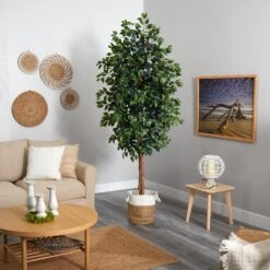 8’ Ficus Artificial Tree With Handmade Natural Jute And Cotton Planter -Artificial Trees Store artificial 8 ficus artificial tree with handmade natural jute and cotton planter nearly natural 960489