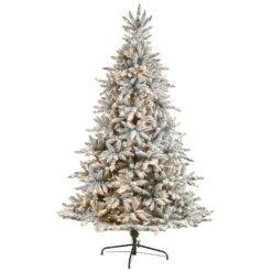 Artificial Trees Store 13 8’ Flocked West Virginia Spruce Christmas Tree With 600 Clear Lights And 1856 Bendable Branches