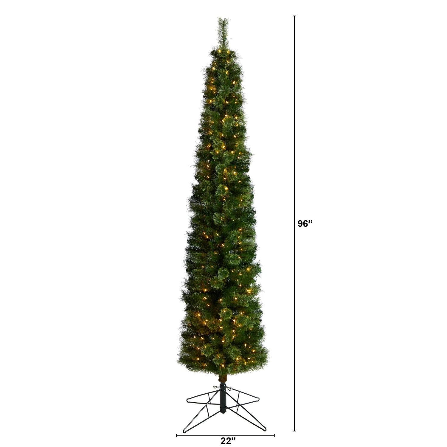 8' Green Pencil Christmas Tree With 200 Clear (Multifunction) LED Lights And 402 Bendable Branches 2 8' Green Pencil Christmas Tree With 200 Clear (Multifunction) LED Lights And 402 Bendable Branches - Image 2