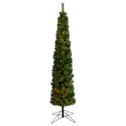 8' Green Pencil Christmas Tree With 200 Clear (Multifunction) LED Lights And 402 Bendable Branches