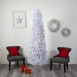 8’ Slim White Artificial Christmas Tree With 400 Warm White LED Lights And 1348 Bendable Branches 15 8’ Slim White Artificial Christmas Tree With 400 Warm White LED Lights And 1348 Bendable Branches -Artificial Trees Store artificial 8 slim white artificial christmas tree with 400 warm white led lights and 1348 bendable branches nearly natural 677293