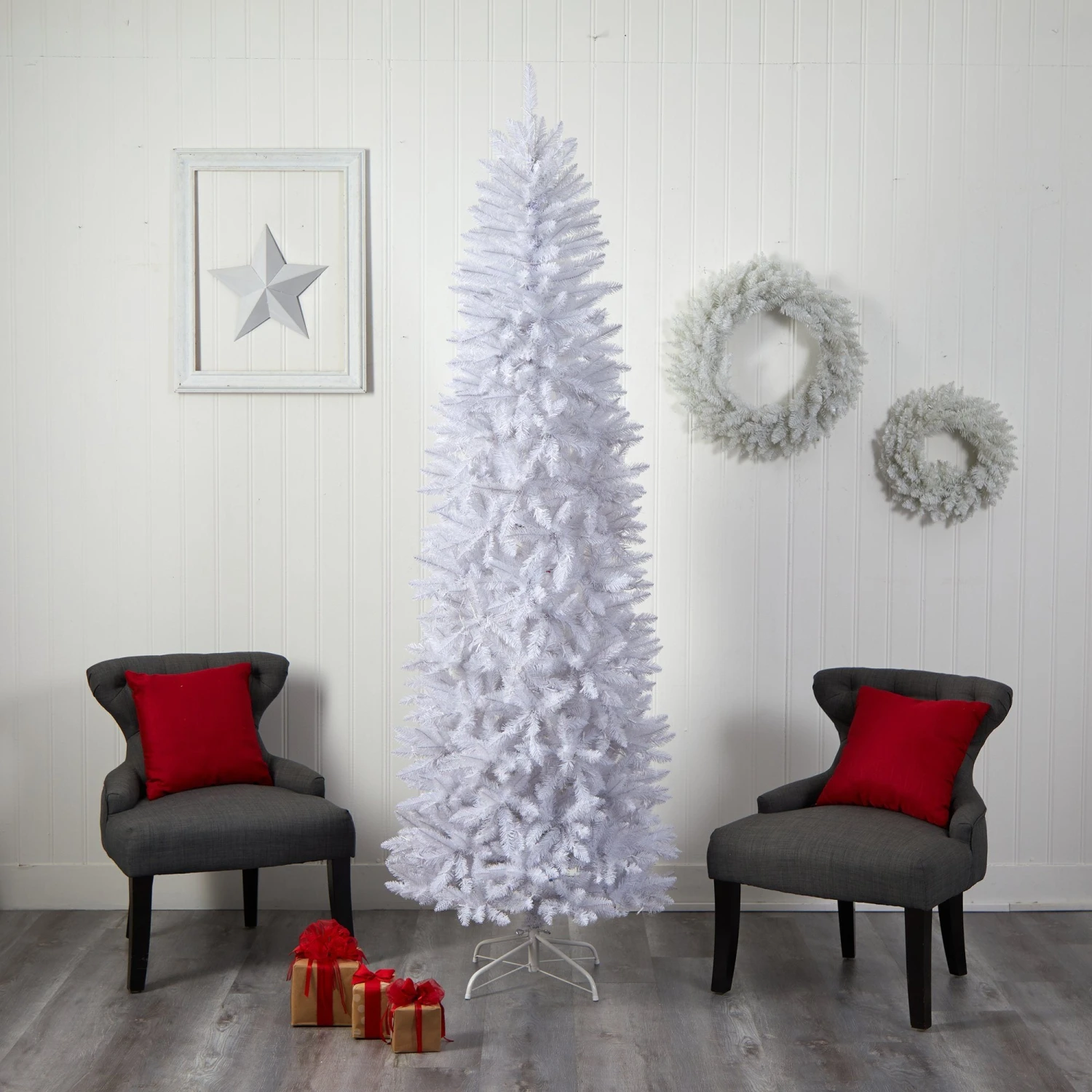 8’ Slim White Artificial Christmas Tree With 400 Warm White LED Lights And 1348 Bendable Branches 8 8’ Slim White Artificial Christmas Tree With 400 Warm White LED Lights And 1348 Bendable Branches - Image 8