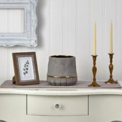 8.5” Regal Stone Decorative Planter With Gold Accents 5 8.5” Regal Stone Decorative Planter With Gold Accents -Artificial Trees Store artificial 85 regal stone decorative planter with gold accents nearly natural 136437