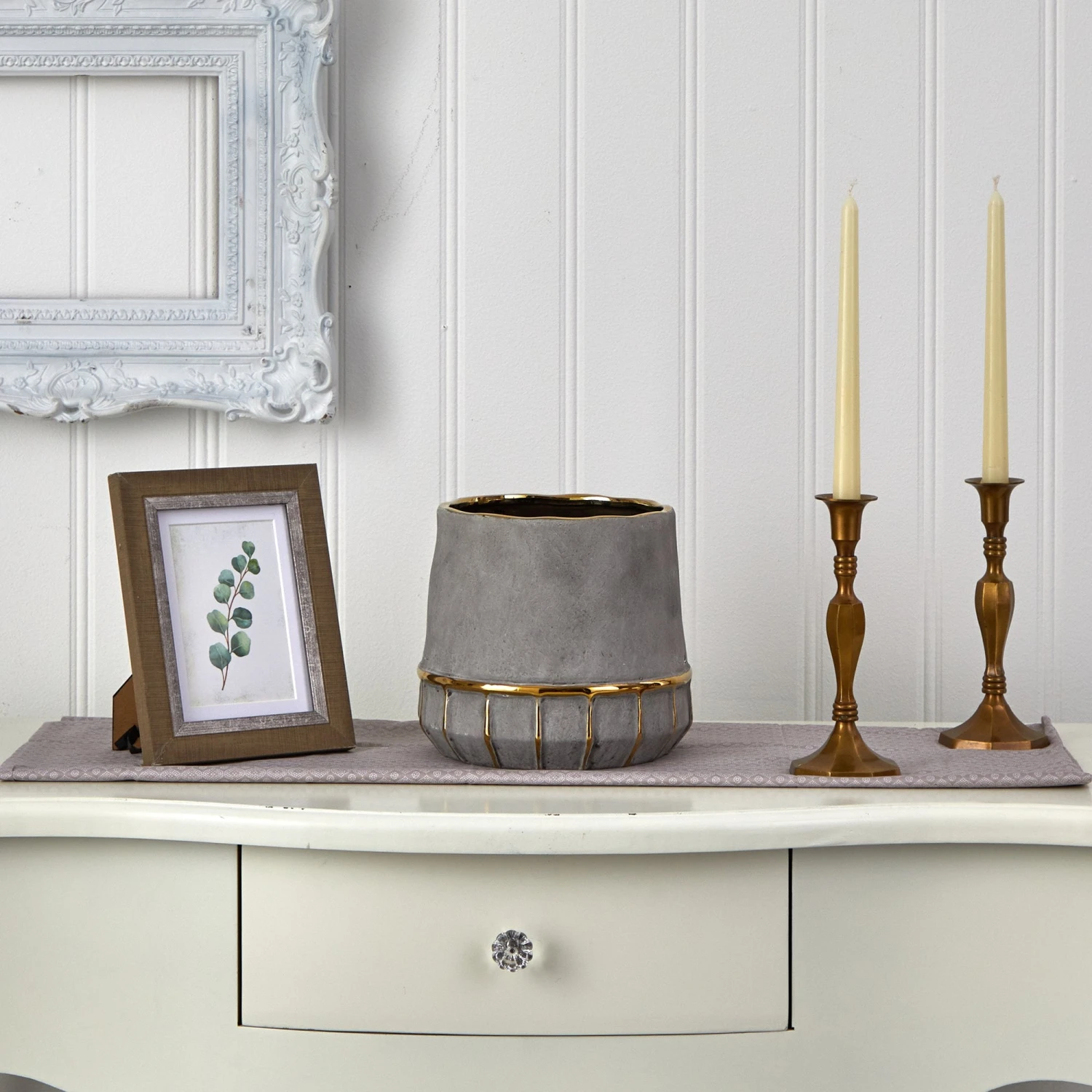 8.5” Regal Stone Decorative Planter With Gold Accents 3 8.5” Regal Stone Decorative Planter With Gold Accents - Image 3