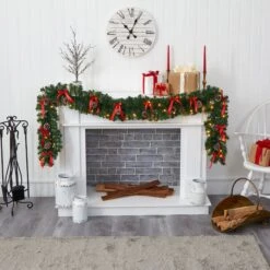 9’ Bow And Pinecone Artificial Christmas Garland With 35 Clear LED Lights -Artificial Trees Store artificial 9 bow and pinecone artificial christmas garland with 35 clear led lights nearly natural 627366