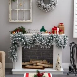 9’ Flocked Artificial Christmas Garland With 50 Warm White LED Lights 9 9’ Flocked Artificial Christmas Garland With 50 Warm White LED Lights -Artificial Trees Store artificial 9 flocked artificial christmas garland with 50 warm white led lights nearly natural 834108