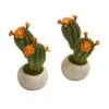 9” Flowering Cactus Succulent Artificial Plant In Stone Planter (Set Of 2)