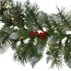 9’ Frosted Swiss Pine Artificial Garland With 50 Clear LED Lights And Berries -Artificial Trees Store artificial 9 frosted swiss pine artificial garland with 50 clear led lights and berries nearly natural 154272