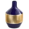 9” Lux Blue Ceramic Vase With Gold Band