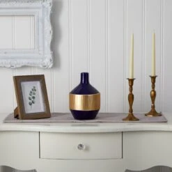 9” Lux Blue Ceramic Vase With Gold Band -Artificial Trees Store artificial 9 lux blue ceramic vase with gold band nearly natural 581511