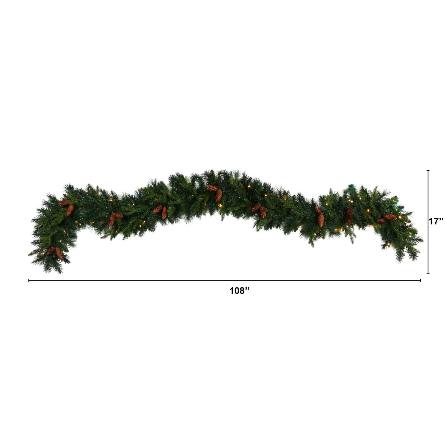9' Mixed Pines And Pinecones Extra Wide Garland With 286 Branches And 70 Warm White LED Lights 2 9' Mixed Pines And Pinecones Extra Wide Garland With 286 Branches And 70 Warm White LED Lights - Image 2