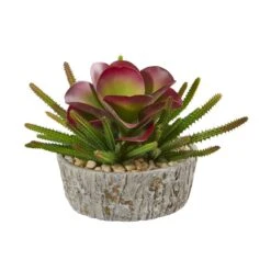 9” Mixed Succulent Artificial Plant In Weathered Oak Planter