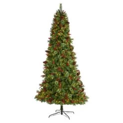 9’ Norway Mixed Pine Artificial Christmas Tree With 650 Clear LED Lights, Pine Cones And Berries