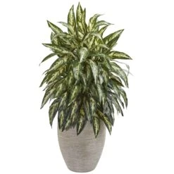 Aglonema Artificial Plant In Sand Colored Planter
