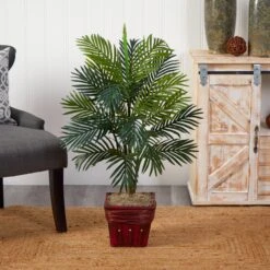 Areca Palm W/Wicker Basket Silk Plant -Artificial Trees Store artificial areca palm wwicker basket silk plant nearly natural 365524