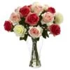 Assorted Blooming Roses W/Vase