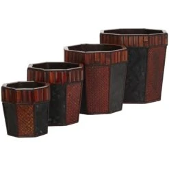 Bamboo Octagon Decorative Planters (Set Of 4)