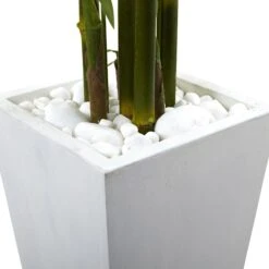 Bamboo Tree With White Planter UV Resistant (Indoor/Outdoor) -Artificial Trees Store artificial bamboo tree with white planter uv resistant indooroutdoor nearly natural 364426