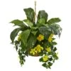 Birds Nest & Hibiscus Artificial Plant Hanging Basket
