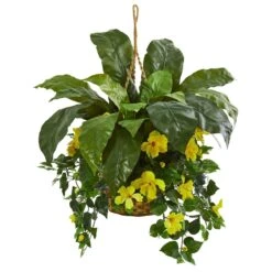 Birds Nest & Hibiscus Artificial Plant Hanging Basket