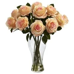 Blooming Roses W/Vase 13 Blooming Roses W/Vase -Artificial Trees Store artificial blooming roses wvase nearly natural peach 892266