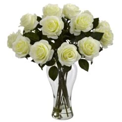 Blooming Roses W/Vase 15 Blooming Roses W/Vase -Artificial Trees Store artificial blooming roses wvase nearly natural white 498792