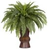 Boston Fern W/Bamboo Vase Silk Plant