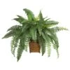 Boston Fern W/Wood Wicker Basket Silk Plant