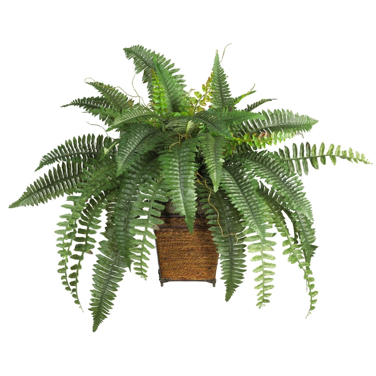 Boston Fern W/Wood Wicker Basket Silk Plant 1 Boston Fern W/Wood Wicker Basket Silk Plant