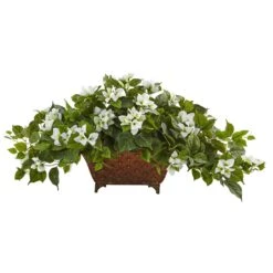 Bougainvillea In Metal Planter 7 Bougainvillea In Metal Planter -Artificial Trees Store artificial bougainvillea in metal planter nearly natural white 792926