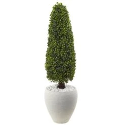 Boxwood Topiary With White Planter UV Resistant (Indoor/Outdoor)