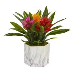 Bromeliad Artificial Plant In Marble Finished Vase