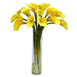 Calla Lilly W/Cylinder Silk Flower Arrangement -Artificial Trees Store artificial calla lilly wcylinder silk flower arrangement nearly natural yellow 553645