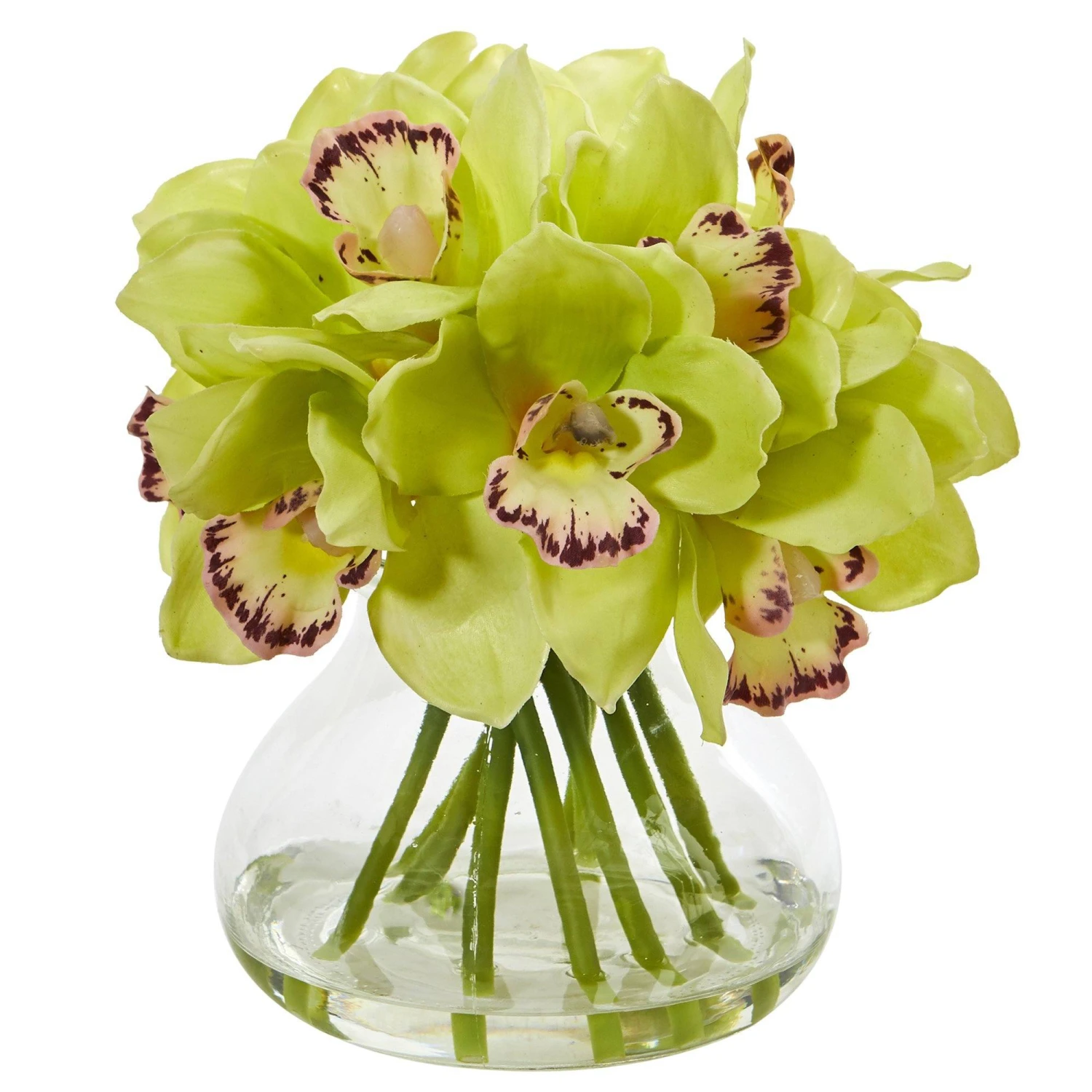 Cymbidium Silk Orchid Artificial Arrangement In Glass Vase 1 Cymbidium Silk Orchid Artificial Arrangement In Glass Vase
