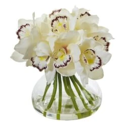 Cymbidium Silk Orchid Artificial Arrangement In Glass Vase 8 Cymbidium Silk Orchid Artificial Arrangement In Glass Vase -Artificial Trees Store artificial cymbidium orchid artificial arrangement in glass vase nearly natural white 877208