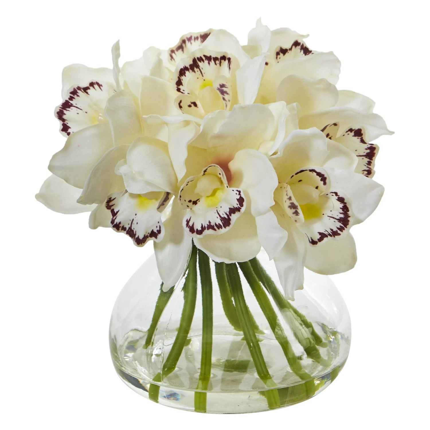 Cymbidium Silk Orchid Artificial Arrangement In Glass Vase 4 Cymbidium Silk Orchid Artificial Arrangement In Glass Vase - Image 4